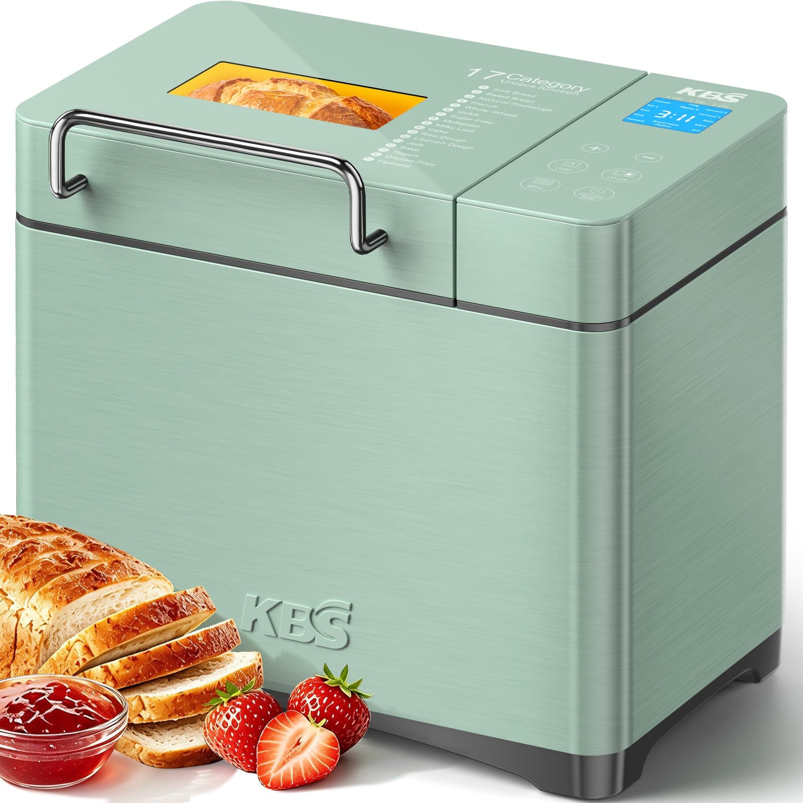 KBS 710W Convection Bread Maker Dual Heaters,2.2LB Bread Machine with Healthy Ceramic Pan&Auto Fruit Dispenser,17-in-1 Bread Maker Machine Gluten Free,Stainless Steel 15H Timer&Keep Warm, Touch Panel – Bread Makers