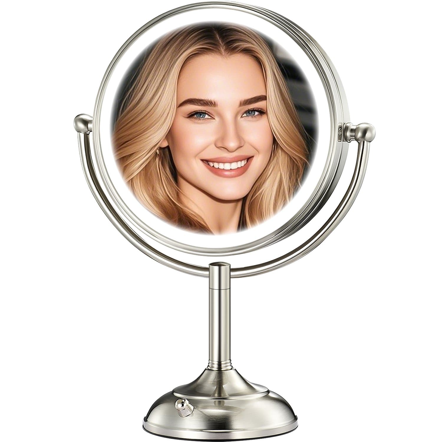 KBS VESAUR 11" Large and 17" Tall Lighted Makeup Mirror, Double Sided 1X/5X Magnifying 3 Colors with Lights, Brightness Adjustable 360ยฐ Rotation Cosmetic Light up Mirror, Holiday Gift - Luxury Nickel - ๐ใ๐๐ฎ๐ฉ๐๐ซ ๐๐๐ซ๐ ๐ 10๐ข๐ง๐๐ก ๐๐ข๐ซ๐ซ๐จ๐ซ&๐๐ฅ๐๐๐ซ ๐๐๐๐ฆ๐ฅ๐๐ฌ๐ฌ