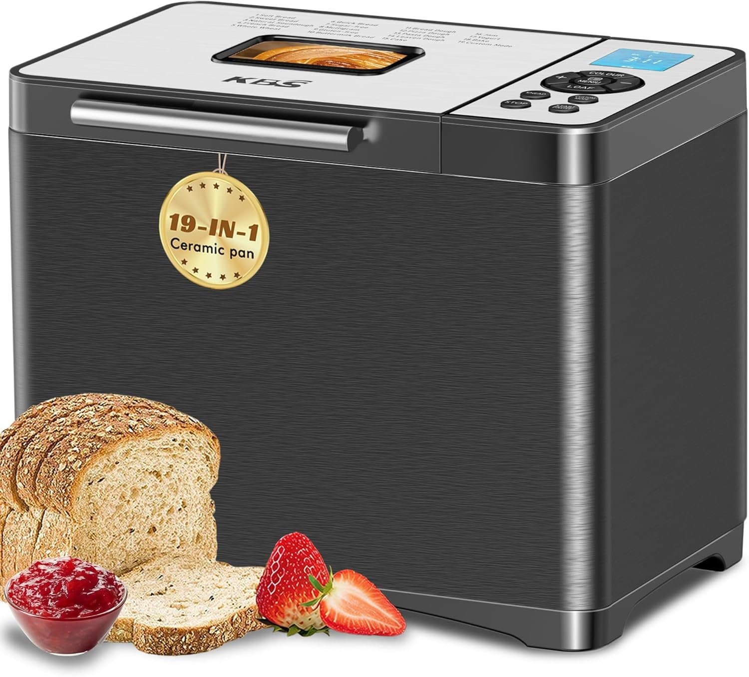 KBS KBS 19-in-1 Programmable Bread Maker,2LB Large Bread Machine Stainless Steel with Sourdough,Gluten-Free,Nonstick Ceramic Pan,650W Bread Maker Machine with 15H Timer&1H Keep Warm,3 Crust Colors,Recipes -
19 CUSTOMIZED NUTRITIONAL PROGRAMS and UNIQUE FULLY PROGRAMMABLE MODE: Bread ma